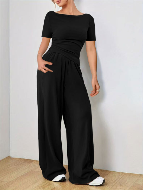 Round Neck Short Sleeve T-Shirt and Pants Set - MyEmpired