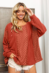 BiBi Checkered Spliced Long Sleeve Top - MyEmpired