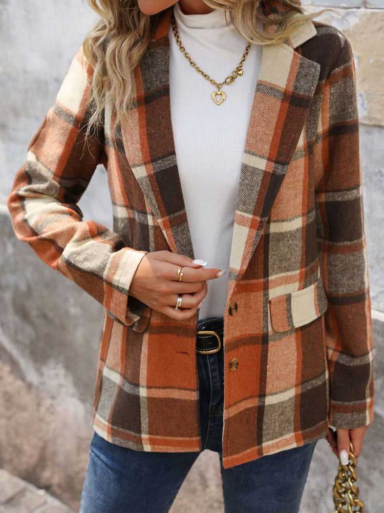 Perfee Plaid Button Down Lapel Collar Blazer - MyEmpired