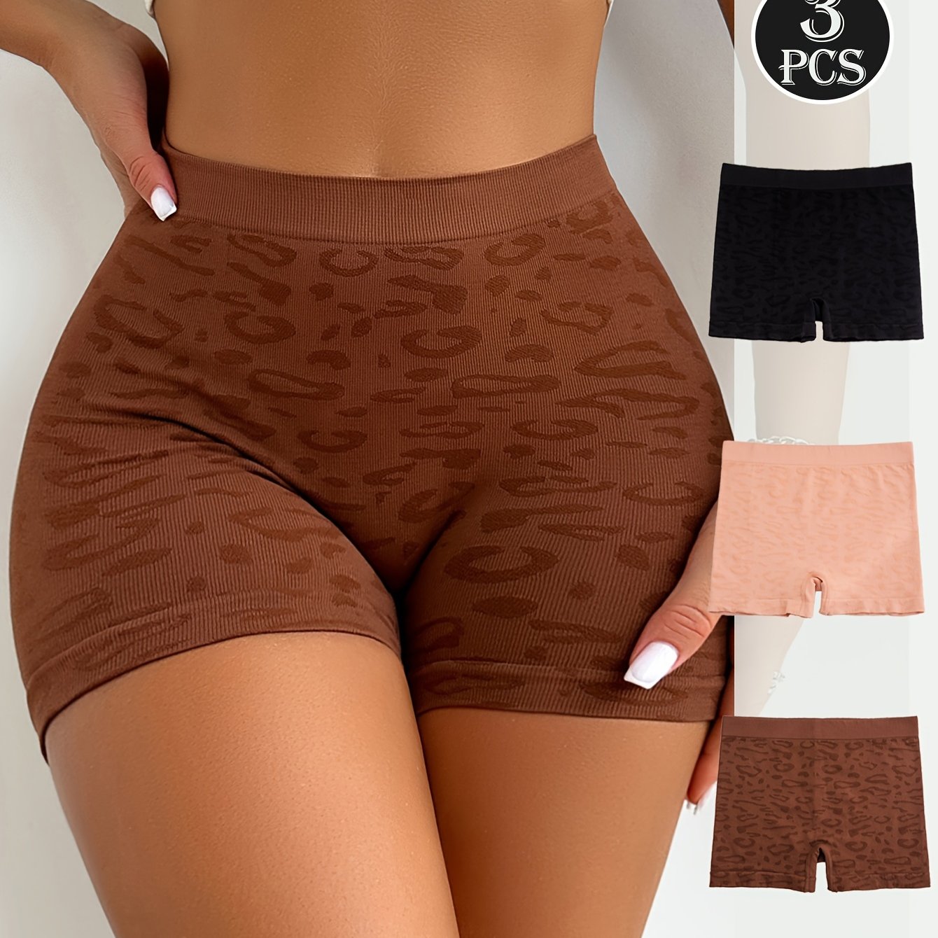 3pcs Leopard Print Boyshort Panty, Intimates Boxer Shorts, Women's Lingerie & Underwear