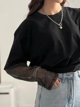 Faux Layered Round Neck Mesh Sleeve Top - MyEmpired
