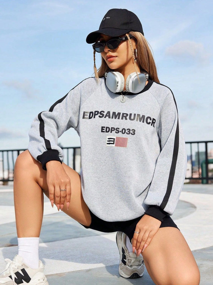 Letter Round Neck Long Sleeve Sweatshirt - MyEmpired