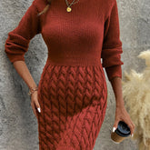Stylish Long Sleeve Round Neck Knit Dress for Women - Elegant Polyester Autumn/Winter Fashion with Waist Tie, Comfortable and Versatile - Perfect for Daily Wear and Special Occasions - MyEmpired
