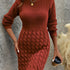 Stylish Long Sleeve Round Neck Knit Dress for Women - Elegant Polyester Autumn/Winter Fashion with Waist Tie, Comfortable and Versatile - Perfect for Daily Wear and Special Occasions - MyEmpired