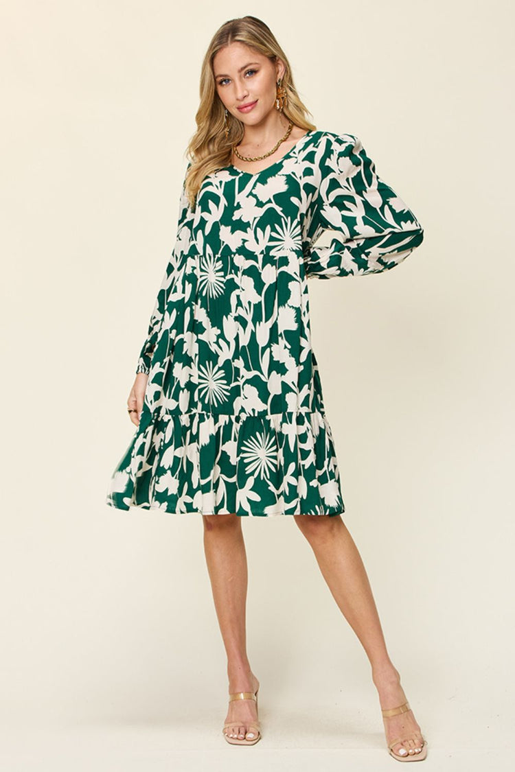 Double Take Full Size Printed Ruffle Hem Dress with Pocket - MyEmpired