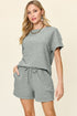 Double Take Full Size Texture Short Sleeve T-Shirt and Drawstring Shorts Set - MyEmpired