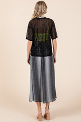 GeeGee Round Neck Drop Shoulder Mesh Glitter Top - MyEmpired