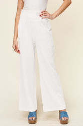 Double Take Full Size Texture Smocked Waist Wide Leg Pants - MyEmpired