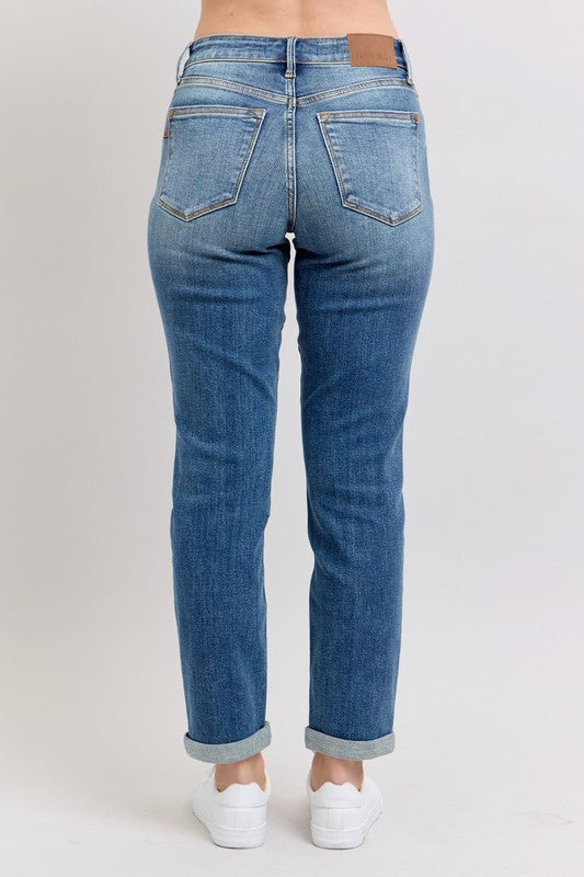 Judy Blue Full Size Mid Rise Skinny Cuff Jeans with Pockets Plus Size - MyEmpired