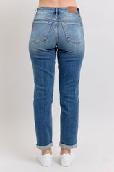 Judy Blue Full Size Mid Rise Skinny Cuff Jeans with Pockets Plus Size - MyEmpired