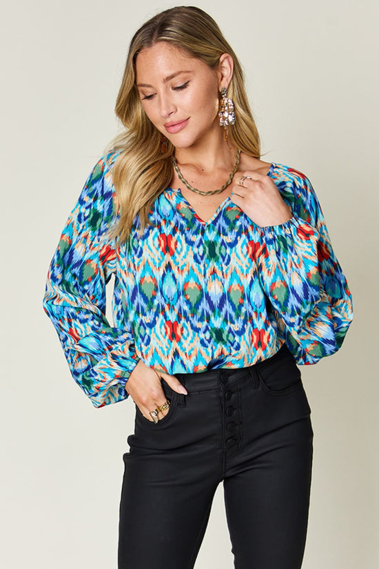 Double Take Full Size Printed Balloon Sleeve Blouse - MyEmpired