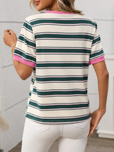 Contrast Striped Round Neck Short Sleeve T-Shirt - MyEmpired